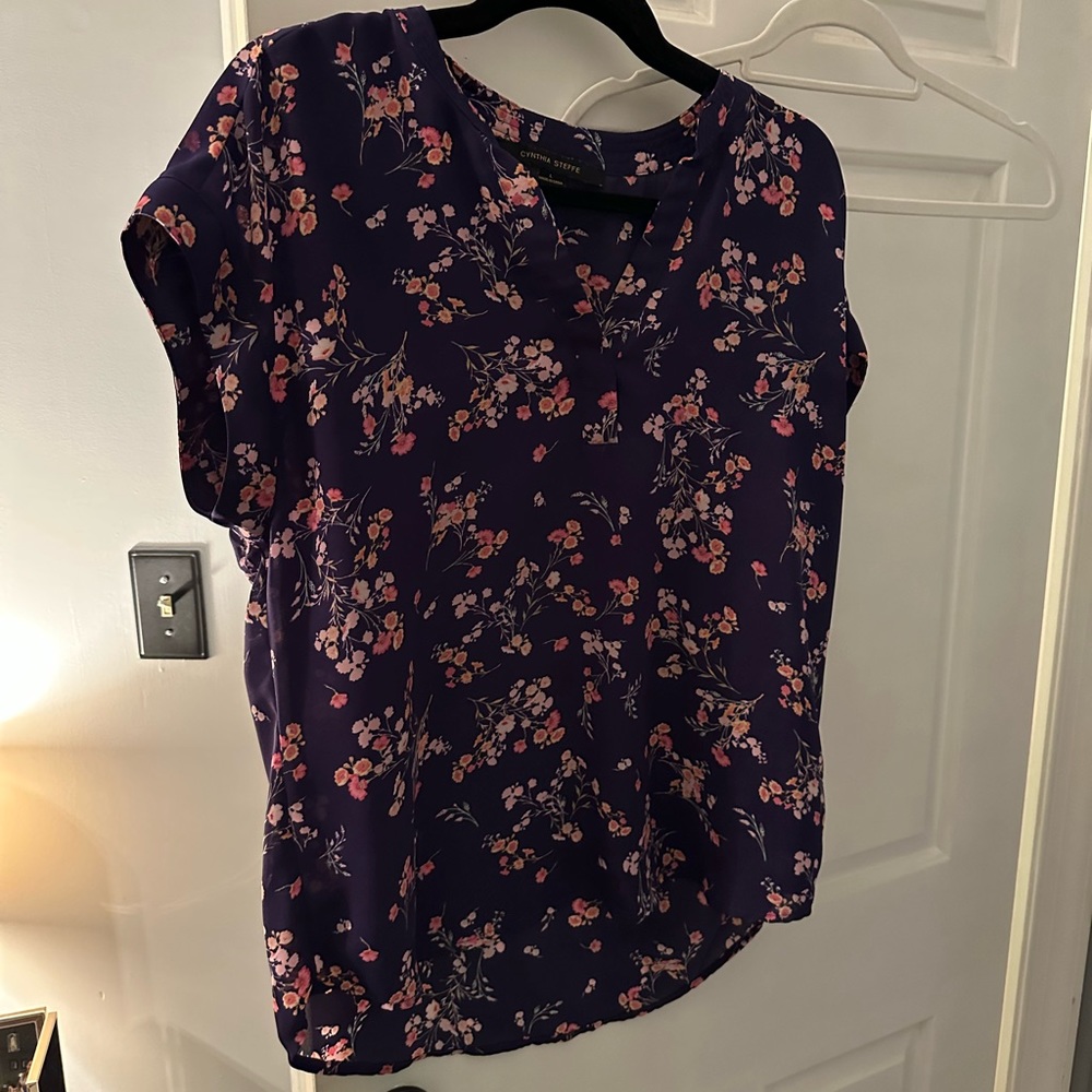 Dark purple floral v neck